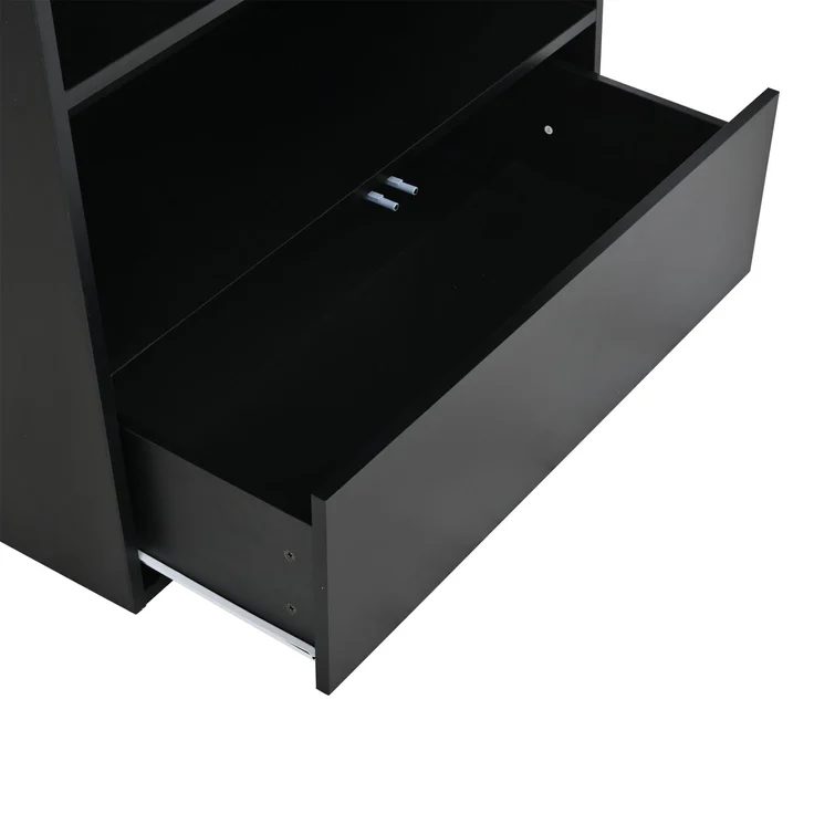 Vitrine B 80 x T 34 x H 180 cm aus MDF und Glas mit LED-Beleuchtung, Schwarz – Bild 9