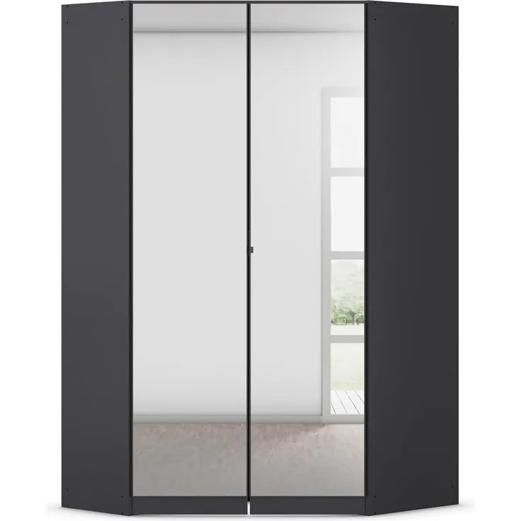 Rauch Möbel Costa, Eckschrank, Kleiderschrank für Schlafzimmer, Kinderzimmer, Babyzimmer, 2-türig, mit Spiegel, Zubehör Premium, Farbe Grau metallic, Schwarz, Breite 208 cm