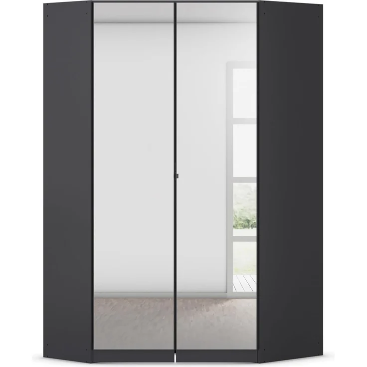 Rauch Möbel Costa, Eckschrank, Kleiderschrank für Schlafzimmer, Kinderzimmer, Babyzimmer, 2-türig, mit Spiegel, Zubehör Premium, Farbe Grau metallic, Schwarz, Breite 208 cm