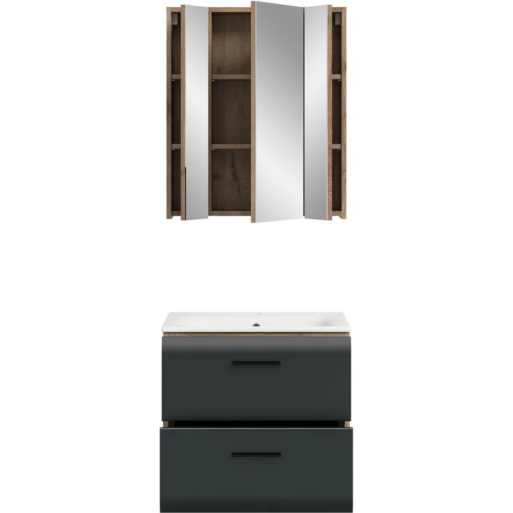 Badkombination (B/H/T: 60x185x46 cm) in schwarz matt und Nox Oak Nachbildung – Bild 3