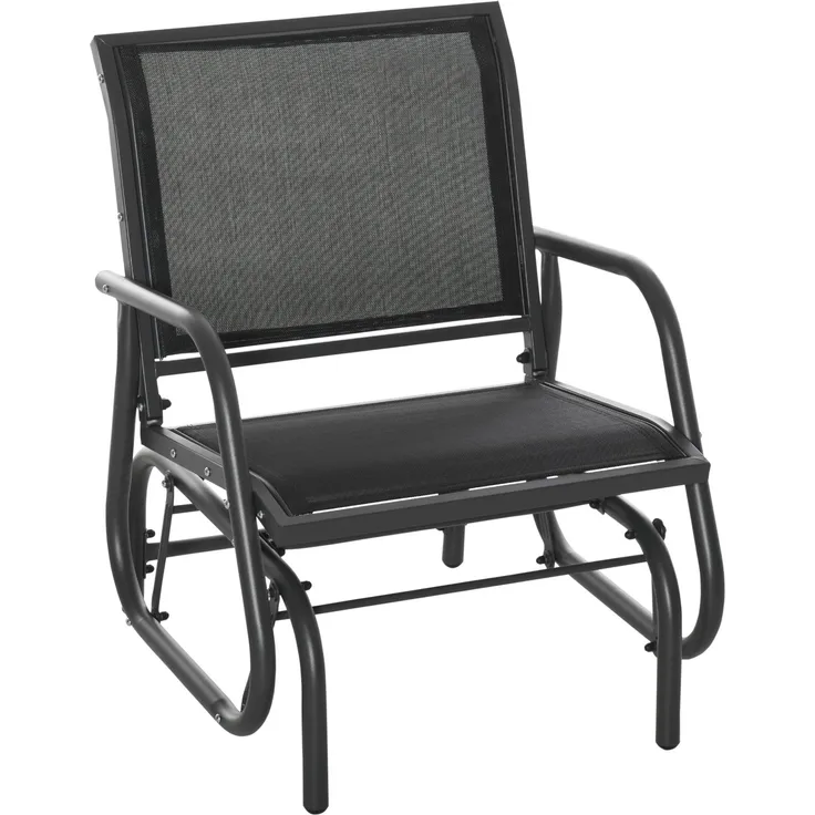 Outsunny Schaukelstuhl, Metall, Mesh-Stoff, Schwarz, 70L x 66B x 85H cm