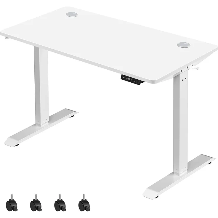 SONGMICS Höhenverstellbarer Schreibtisch elektrisch, 60 x 120 cm Tischoberfläche, stufenlos verstellbar, Memory-Funktion mit 3 Höhen, Auffahrschutz, weiß LSD101W01