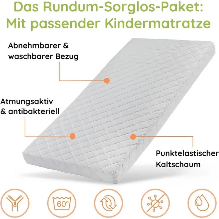 Kids Collective Kinderbett Hochbett Etagenbett 80x180, 90x190, 90x200 cm, mit 2 Schubladen, 90x200 cm von 4. bis 18. Lebensjahr, Weiß, mit 2 Matratzen – Bild 3