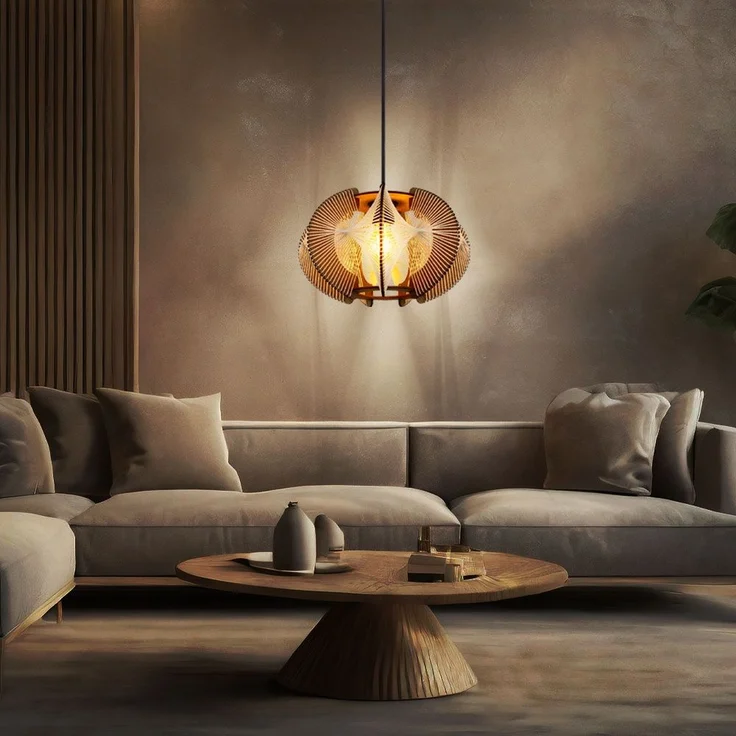 Hängeleuchte, Hanf, MDF, naturfarben, 1 flammig – Bild 6