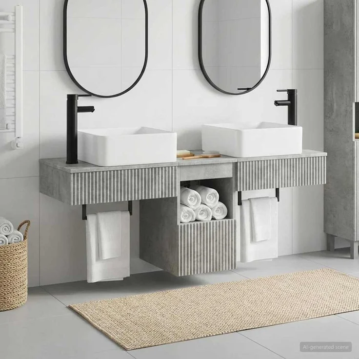 vidaXL Badezimmerschrank-Set 3 stk. Betongrau 130 x 41 x 80 cm 3405600 – Bild 1