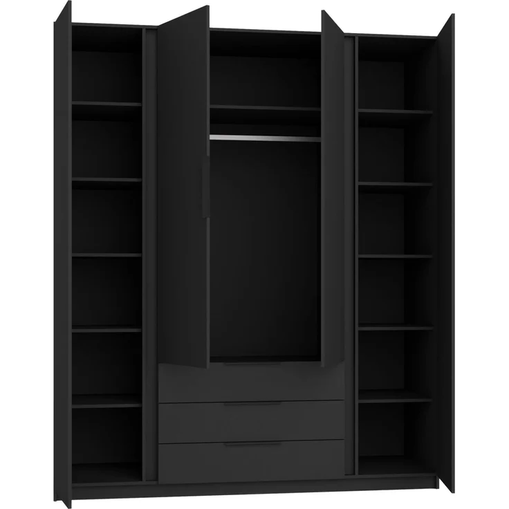 Selsey 'Kaja' Kleiderschrank 4-türig mit 3 Schubladen, schwarz, ca. 239 x 200 x 62 cm – Bild 3