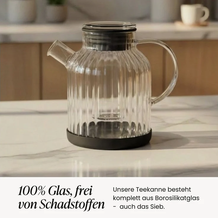 Zoha Teekanne Glasteekanne mit Sieb 1,5 Liter - Hitzebeständiger Teebereiter, Premium Borosilikatglas mit Siebeinsatz – Bild 3