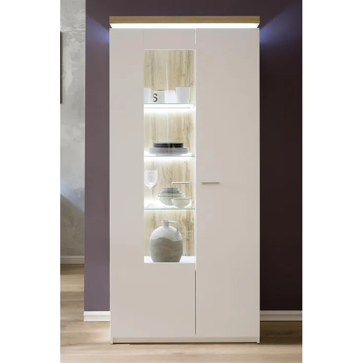 Vitrine >Chalki< in Weiß - 88x198x38cm (BxHxT)