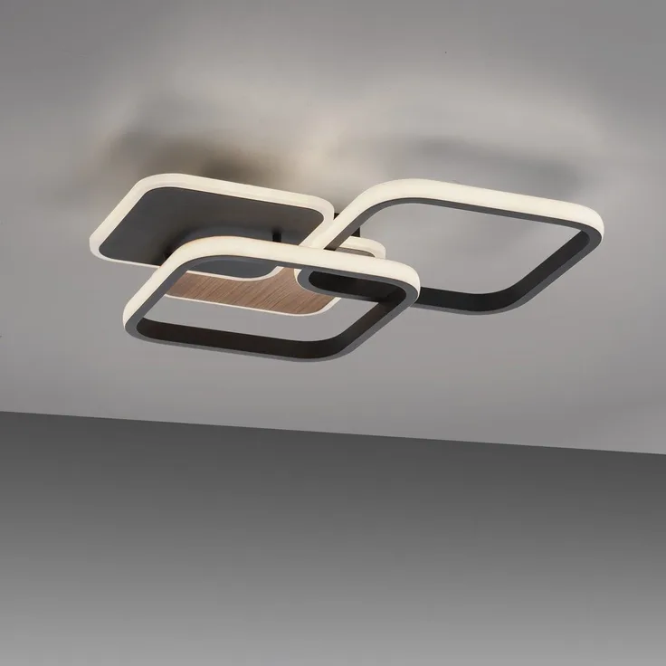 JUST LIGHT 14117-78 LED Deckenleuchte SEVENT eckig Holzdekor schwarz 3000K