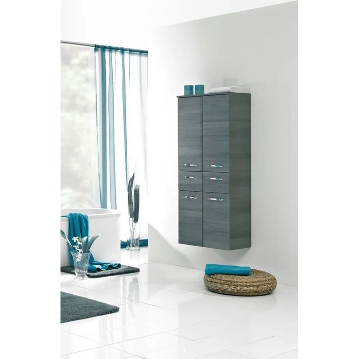 Saphir Midischrank Quickset Badschrank 60 cm breit, 141 cm hoch mit 4 Türen Badezimmer-Midischrank inkl. Türdämpfer, Griffe in Chrom glänzend – Bild 2