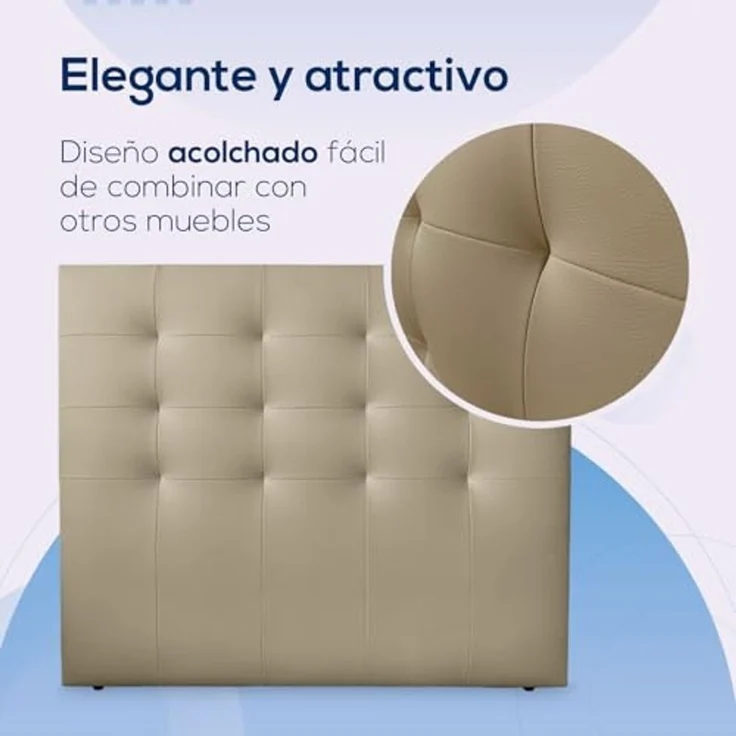 DUÉRMETE ONLINE Kopfteil Paris gepolstert, Bezug aus hochwertigem Kunstleder, Beige, 100 x 120 cm (Bett 90) – Bild 5
