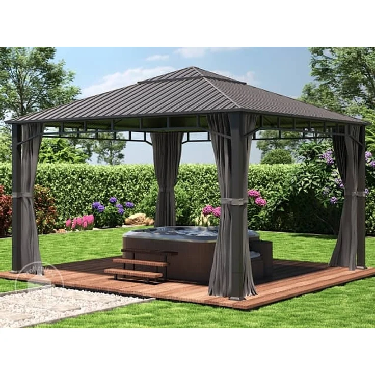 Gartenpavillon 4x4 m Stahldach Hardtop 4 Seitenteile in Grau, Pfosten 9x9 cm – Bild 2