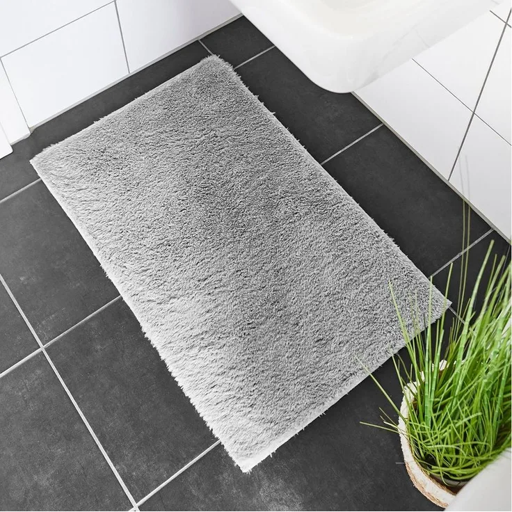 andiamo Badematte rutschfest Florida - Badezimmerteppich weich und flauschig - Badteppich rutschfest waschbar Duschvorleger Badvorleger für Badezimmer 40x60 cm grau