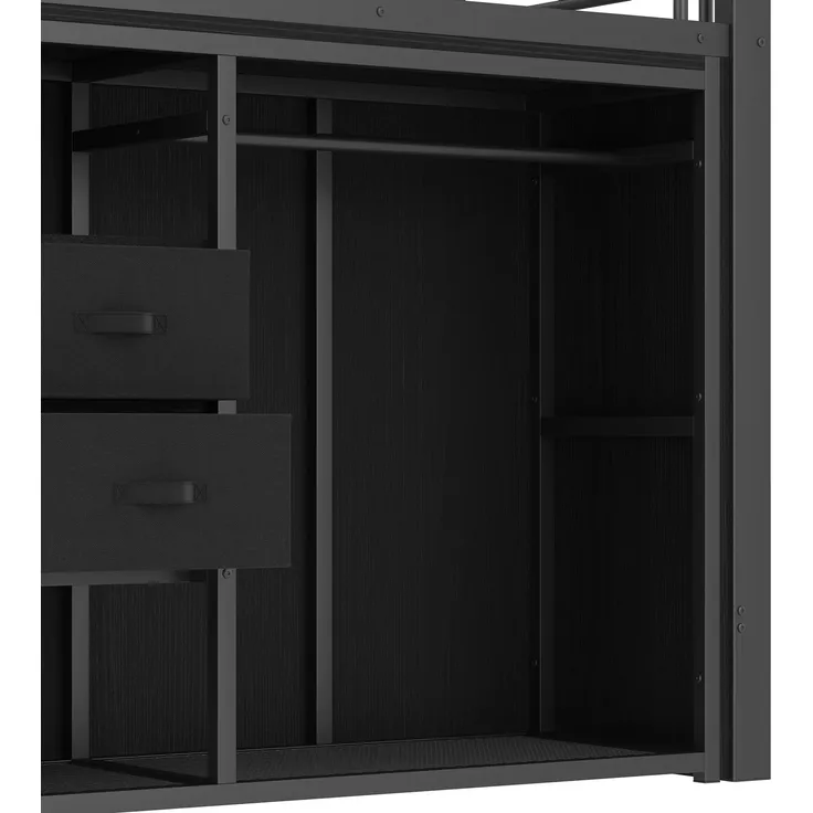 Hochbett mit Kleiderschrank, LED-Streifen, Lattenrost, Treppe und Rausfallschutz, 90x200cm, Kinderbett, Metallbett – Bild 10