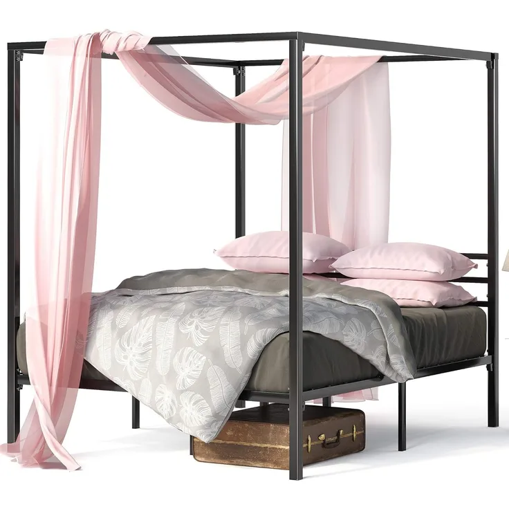 Zinus Patricia Bett 140x200 cm - Höhe 36 cm mit Stauraum unter dem Bett - Metall-Himmelbettgestell mit Stahl-Lattenrost - Schwarz