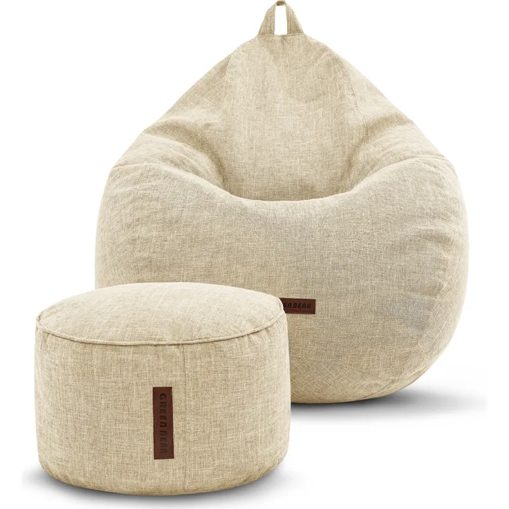 Green Bean® 2er Set Indoor Sitzsack + Hocker mit EPS-Perlen Füllung - Sitzhocker Sitz-pouf , Beige, XXL