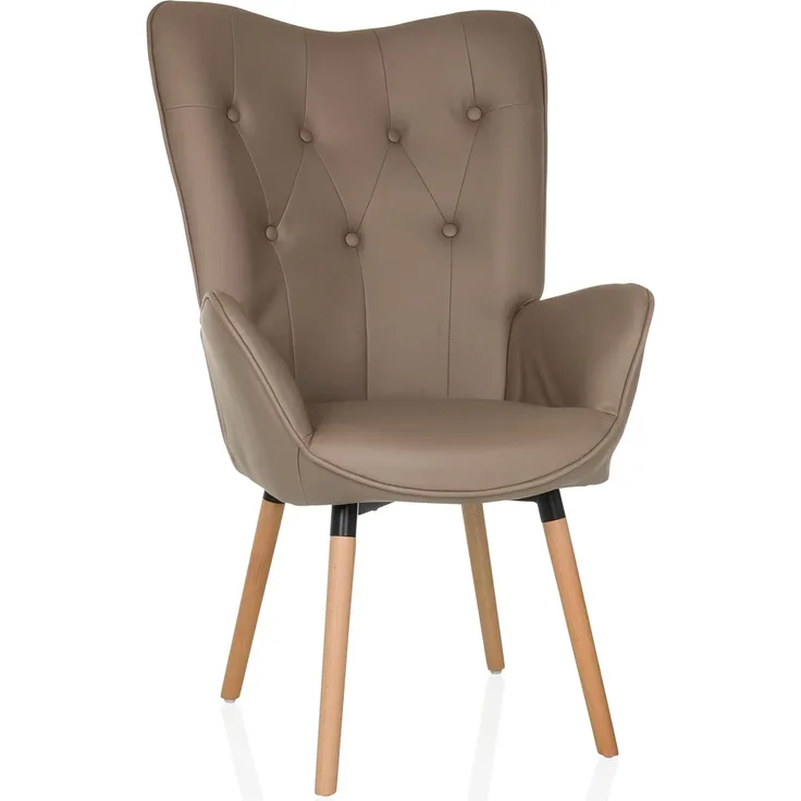 hjh LIVING Ohrensessel in Velour-Optik HAVENIO I Sessel für Wohnzimmer Schlafzimmer, Polsterstuhl mit Holzbeinen, Stoff Braun