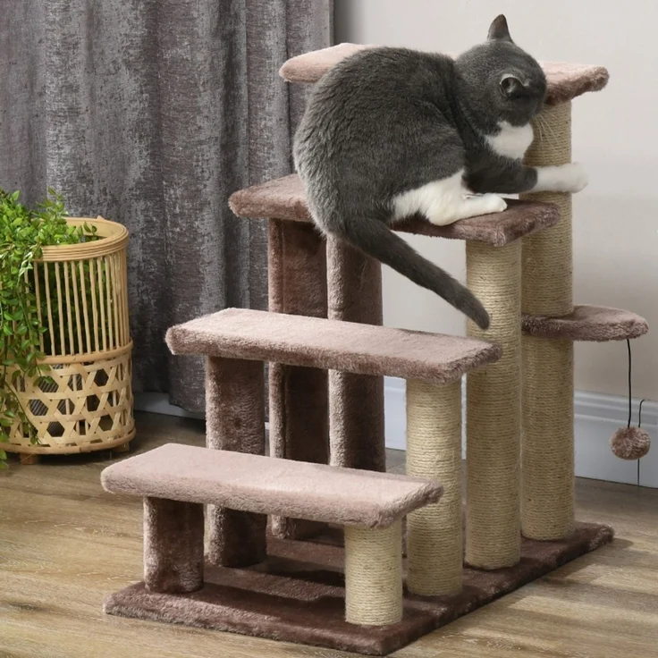 JARDJ Haustiertreppe, Kratzbaum, 4-stufig, für Tiere bis 5 kg, 60x40x64cm, Braun – Bild 7