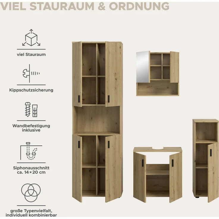 Badkombination B/H/T: 180x192x30 cm in Artisan Oak Nachbildung und -- – Bild 10