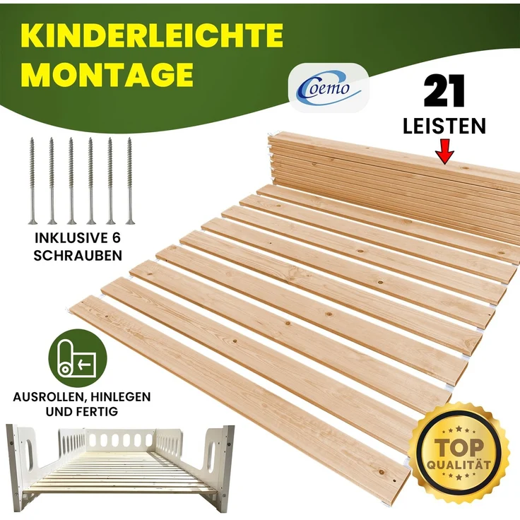 Coemo Rollrost ROMO 120×210 cm, Lattenrost aus Massivholz, 22 Leisten – Bild 6