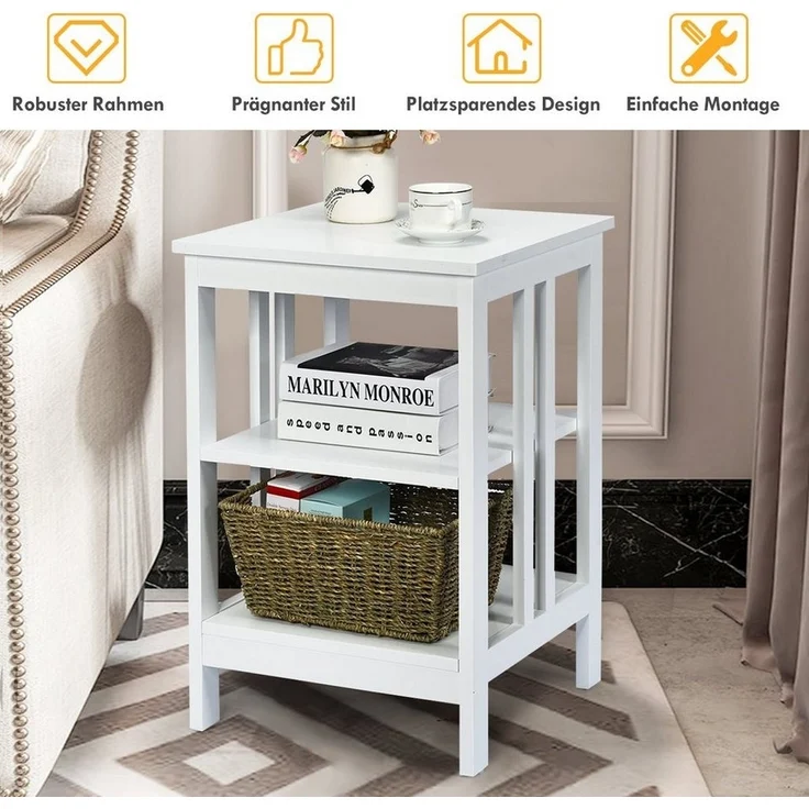 COSTWAY Nachttisch 3 Ebenen Beistelltisch (1-St), II-förmig, 40x40x61cm – Bild 2