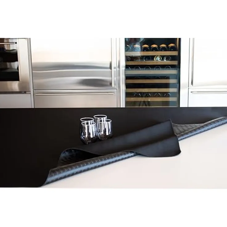 GEMITEX Molle Tischschutz Made in Italy rutschfest, stoßfest, doppelseitig, schwarz/schwarz, 140 x 140 cm, dekoriert und schützt Ihren Tisch vor Stößen, Kratzern und Flüssigkeiten, mit Overlock-Rand