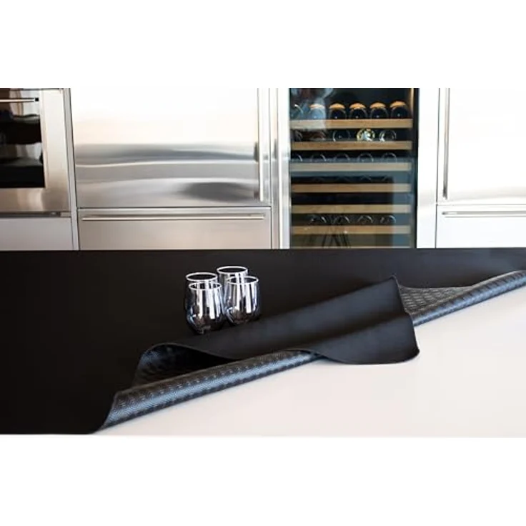 GEMITEX Molle Tischschutz Made in Italy rutschfest, stoßfest, doppelseitig, schwarz/schwarz, 140 x 140 cm, dekoriert und schützt Ihren Tisch vor Stößen, Kratzern und Flüssigkeiten, mit Overlock-Rand – Bild 1