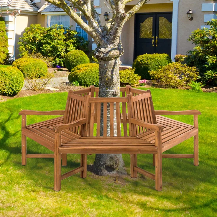 Baumbank NEBEL - Holz Teak 200x200x90 cm | Kreisrunde Sitzbank Mit Lehne Baumbank Gartenbank Für Baum – Bild 3