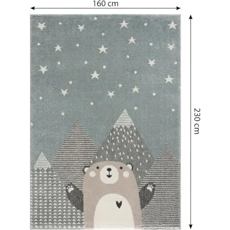 Teppich Kinderzimmer - Teppiche für Kinderzimmer, Kinderteppich Junge, Kinderteppich mit Bergen, Bär, Panda, Sterne, (Türkis-Beige, Größe: 160x230 cm) – Bild 3