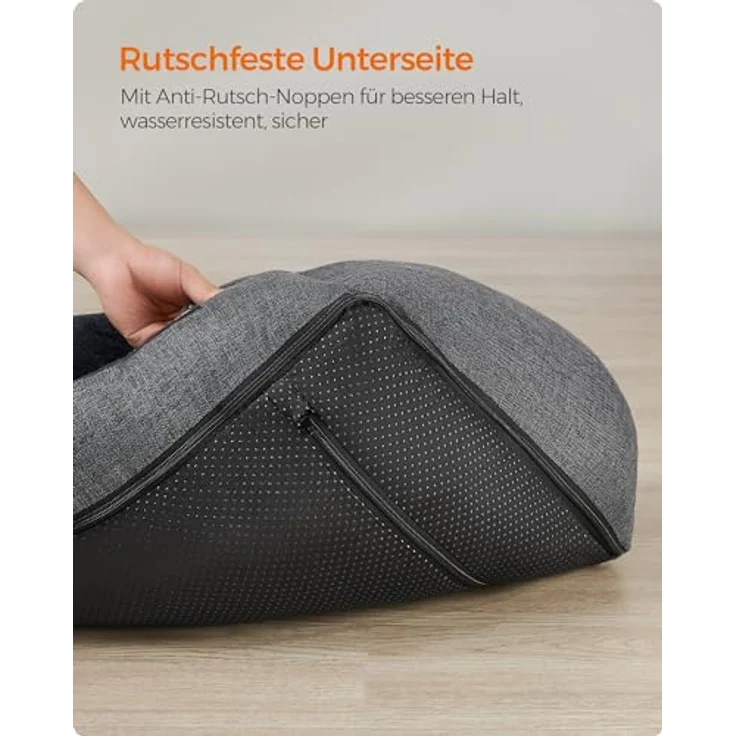 Feandrea Katzenbett, Hundebett, Hundekissen in Leinenoptik, erhöhte Ränder, rutschfeste Unterseite, Bezug abnehmbar waschbar, S, für Minihund, 60 x 50 x 21 cm, dunkelgrau PGW009G01 – Bild 8