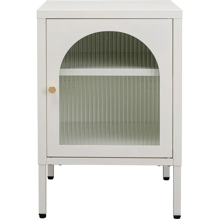 Kare Design Kommode Naxos, Weiß, Nachttisch, Ablage, Stahlgestell, Glas-Tür, Schlafzimmer, Wohnzimmer, 60 x 40 x 35 cm (H/B/T)