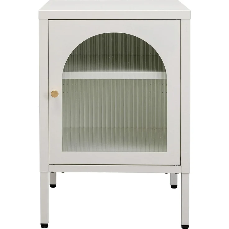 Kare Design Kommode Naxos, Weiß, Nachttisch, Ablage, Stahlgestell, Glas-Tür, Schlafzimmer, Wohnzimmer, 60 x 40 x 35 cm (H/B/T)