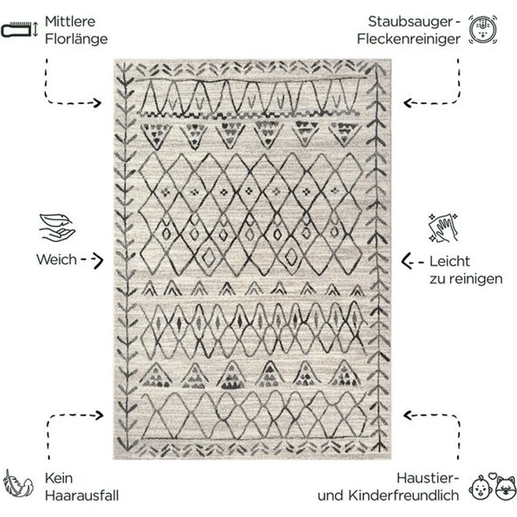 Sanat Teppich Boho 8200, rechteckig, Höhe: 10 mm, Kurzflor, robust, Boho, Scandic, für Fussbodenheizung geeignet – Bild 4