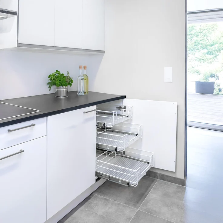 Teleskopschublade für 50 cm Schrank mit Einlegeboden, aus Metall, weiß – Bild 8
