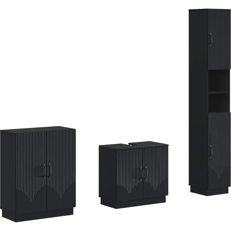 vidaXL 3-teiliges Badezimmer-Schranksystem HOORN Schwarz Holzwerkstoff 3417469 – Bild 2
