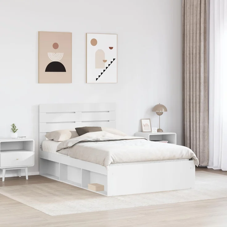 vidaXL Bettrahmen mit Kopfteil Weiß 120 x 190 cm Massives Kiefernholz 3411439 – Bild 2