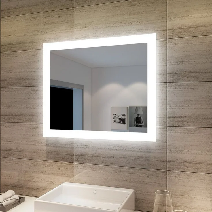SONNI Schminkspiegel Lichtspiegel 50x60cm mit LED Beleuchtung Kaltweiß Wandschalter, Schminkspiegel,Badspiegel,Wandspiegel – Bild 1