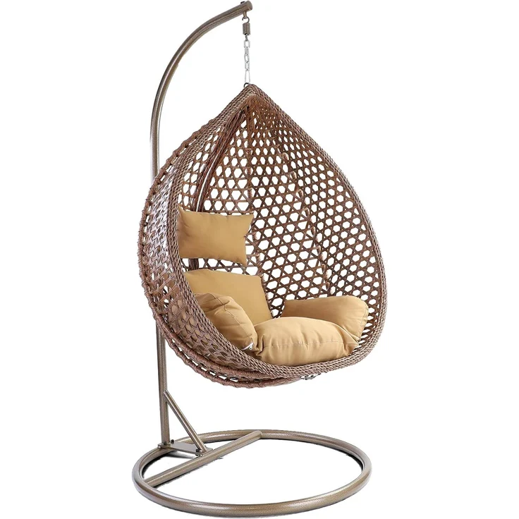 Luxus Hängesessel Style XXL Korb Gestell Braun mit Relaxkissen Braun – Bild 1
