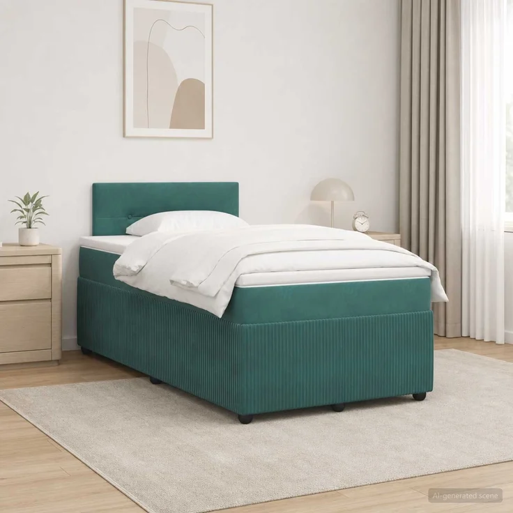 vidaXL Boxspringbett mit Matratze Dunkelgrün 120 x 190 cm Samt 3453104 – Bild 1