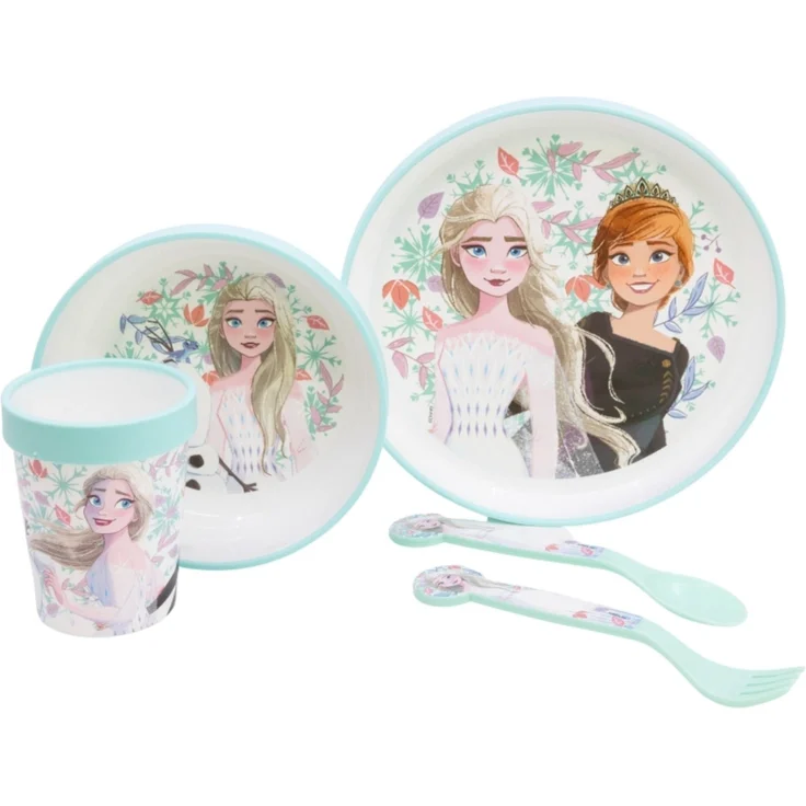 Disney Frozen Kindergeschirr Set 5-teilig – Rutschfestes Ess-Set mit Teller, Schüssel, Becher & Besteck – Bild 1