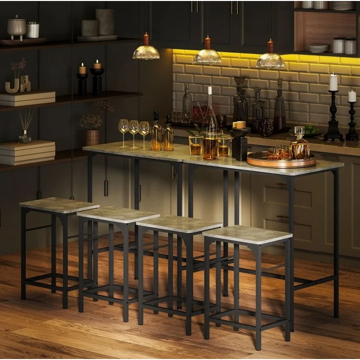 Bartisch-Set 80 x 50 x 87 cm mit 2 Hockern – Stahlrahmen in Grau – Bild 1