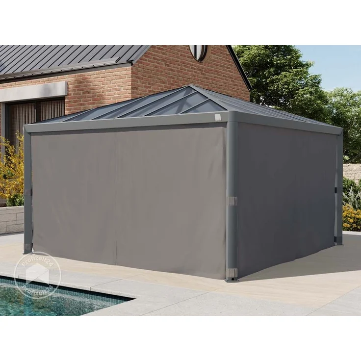 PRIMEYARD Gartenpavillon 4x4 m mit Polycarbonatdach - Hardtop Pavillon mit 4 Seitenteilen in Grau – Bild 3