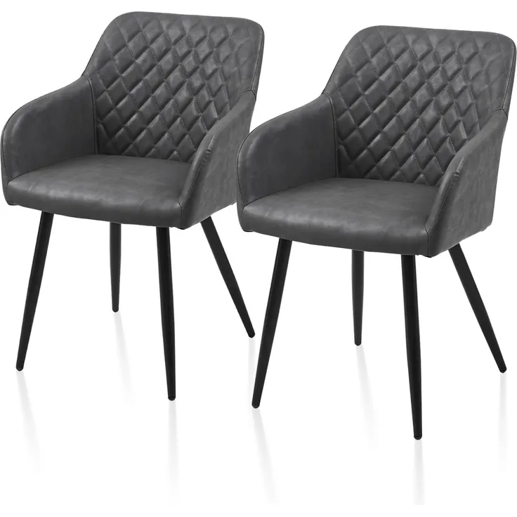 TUKAILAI Esszimmerstühle 2er Set aus Kunstleder, Modern Küchenstuhl Polsterstuhl Wohnzimmerstuhl Sessel mit Armlehnen Rückenlehne Metallbeinen, für Küche Esszimmer Wohnzimmer Lounge,Dunkelgrau