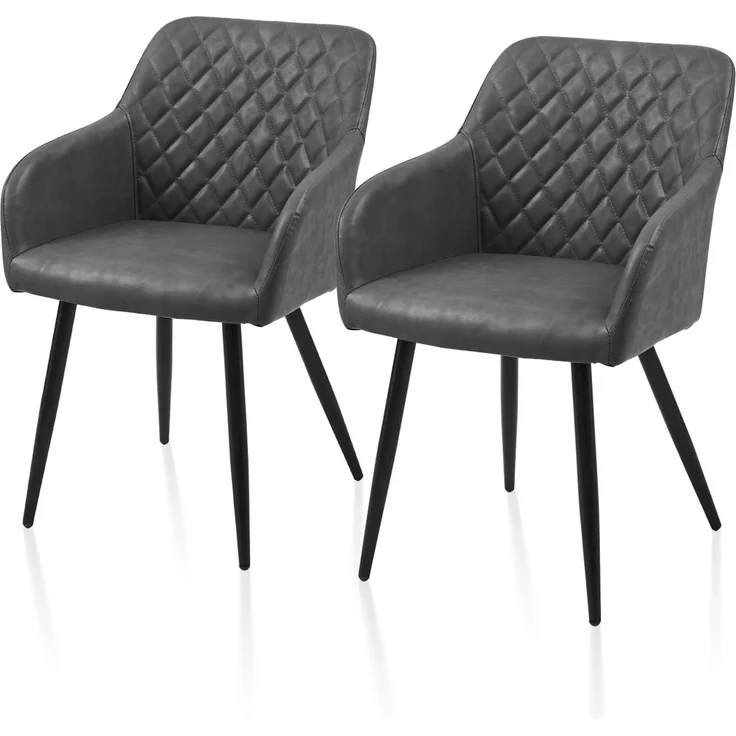 TUKAILAI Esszimmerstühle 2er Set aus Kunstleder, Modern Küchenstuhl Polsterstuhl Wohnzimmerstuhl Sessel mit Armlehnen Rückenlehne Metallbeinen, für Küche Esszimmer Wohnzimmer Lounge,Dunkelgrau