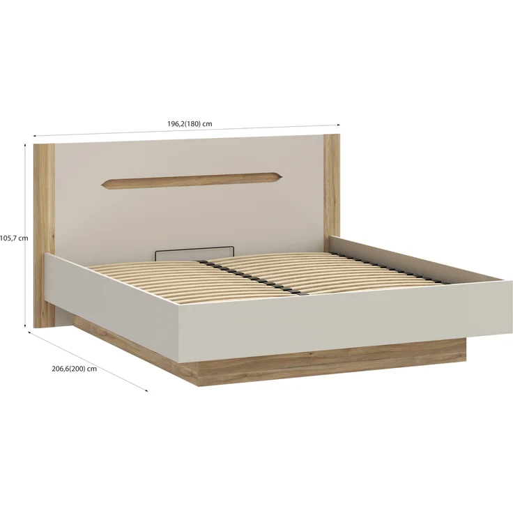 Stauraumbett >EDWAL< Lift-Lattenrost, sandfarbig / Eiche Dekor - 196,2x105,7x206,6cm BxHxT – Bild 6
