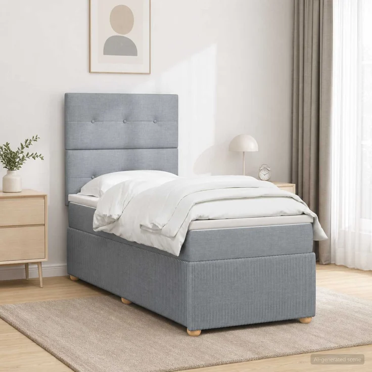 vidaXL Boxspringbett mit Matratze Hellgrau 90 x 190 cm Stoff 3454284 – Bild 1