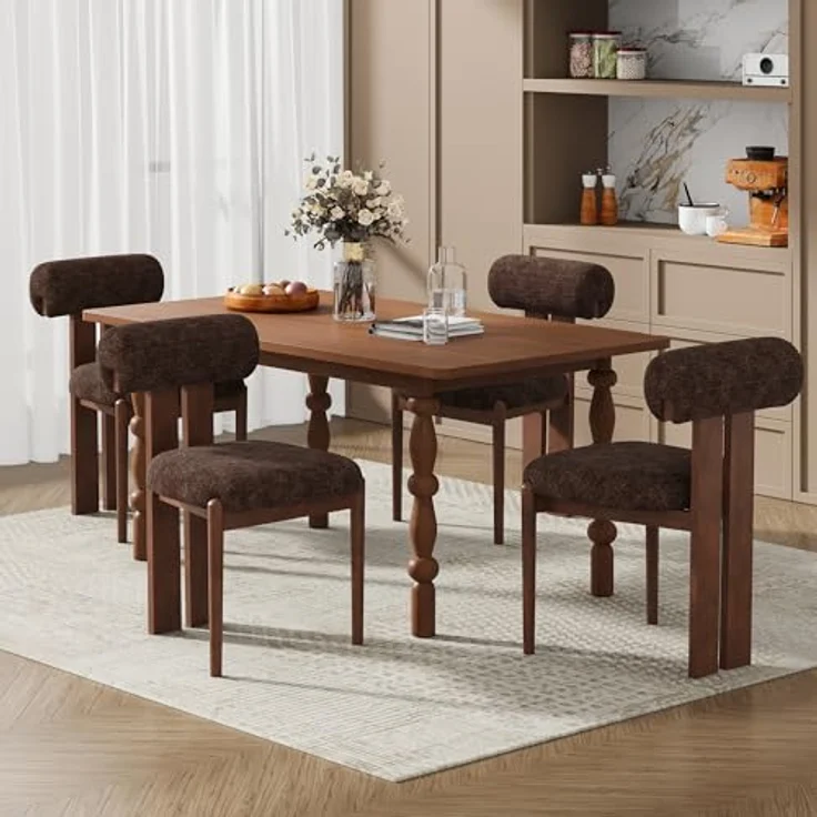 MALOL Esszimmerstühle 4er Set, Polsterstuhl Essstühle mit Holzbein, Mid-Century Modern Esstisch Stühle mit Fester Rückenlehne für Esszimmer, Küche, Restaurant, Mit dunkelbraunen Beinen, Dunkelbraun – Bild 1