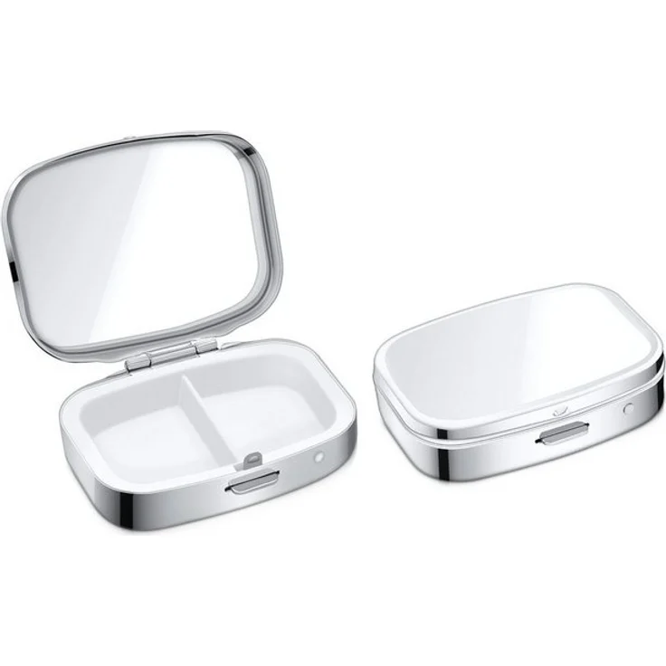 kwmobile Pillendose 2x Edelstahl Tablettenbox mit 2 Fächern - 5,5 x 4 x 1,5cm (2 St), Pillendose klein Tablettendose Tragbare Pillenbox Medikamentenbox Dose – Bild 4