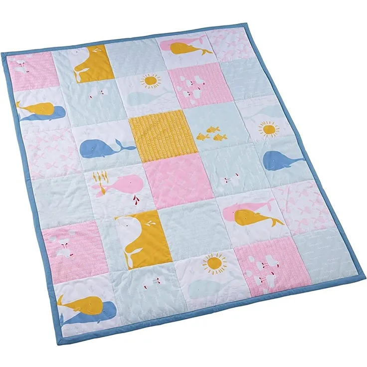 Bio Krabbeldecke Patchwork Design 100% Bio-Baumwolle (kbA) GOTS zertifiziert, Wale, 95x100 cm