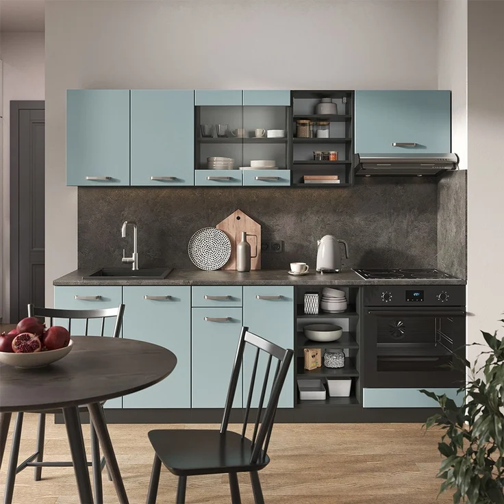 Küchenzeile R-Line Blau-Grau/Anthrazit 240 cm , AP Marmor Vicco – Bild 4